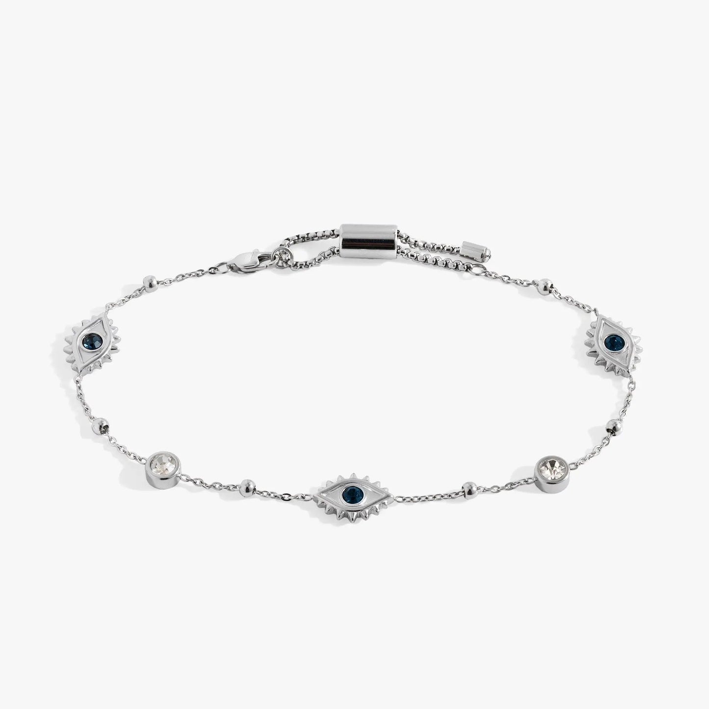 Evil Eye Crystal Anklet silver-tone chain with blue crystal eye charms on Tampa Home & Garden Store