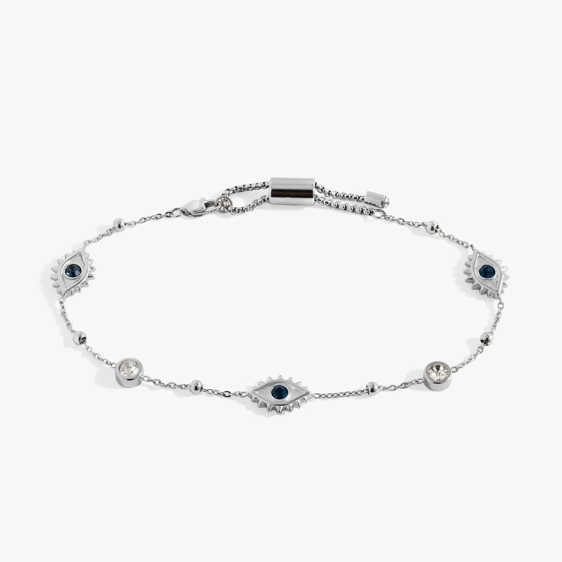 Evil Eye Crystal Anklet silver-tone chain with blue crystal eye charms on Tampa Home & Garden Store