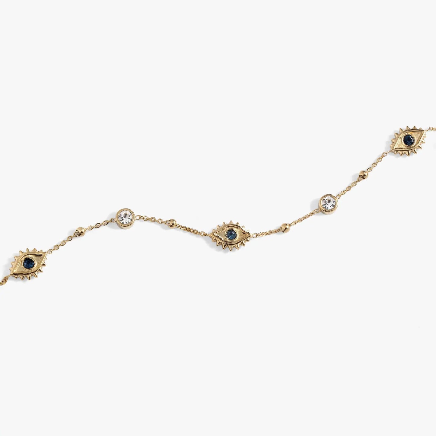 Evil Eye Crystal Anklet by ALEX AND ANI, gold-tone chain with blue crystal eye charms on Tampa Home & Garden Store