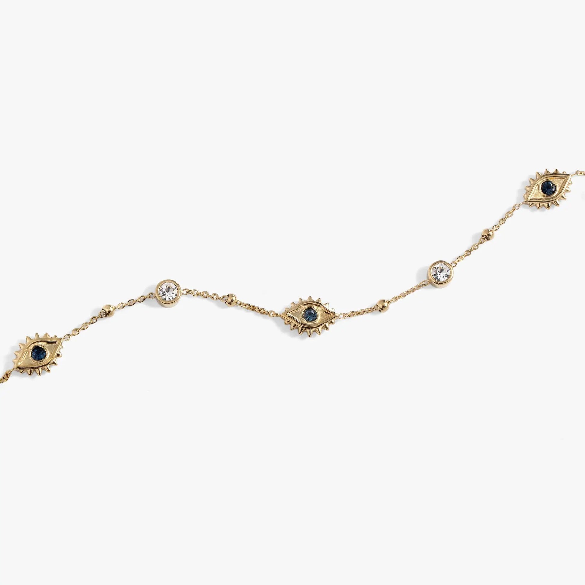 Evil Eye Crystal Anklet by ALEX AND ANI, gold-tone chain with blue crystal eye charms on Tampa Home & Garden Store