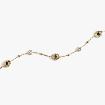 Evil Eye Crystal Anklet by ALEX AND ANI, gold-tone chain with blue crystal eye charms on Tampa Home & Garden Store