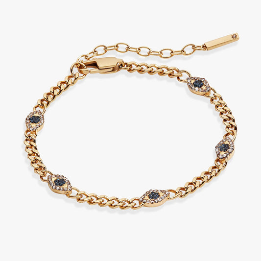 Evil Eye Curb Chain Bracelet gold-tone with blue center stone and crystals by Alex and Ani on Tampa Home & Garden Store