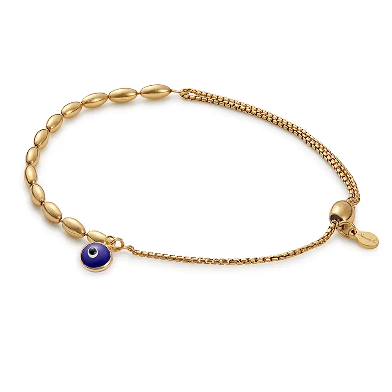ALEX AND ANI Evil Eye Pull Chain Bracelet, gold-tone with blue eye charm, adjustable chain on Tampa Home & Garden Store