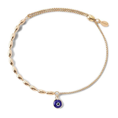 Evil Eye Pull Chain Bracelet rose gold with oval beads and blue evil eye charm by ALEX AND ANI on Tampa Home & Garden Store