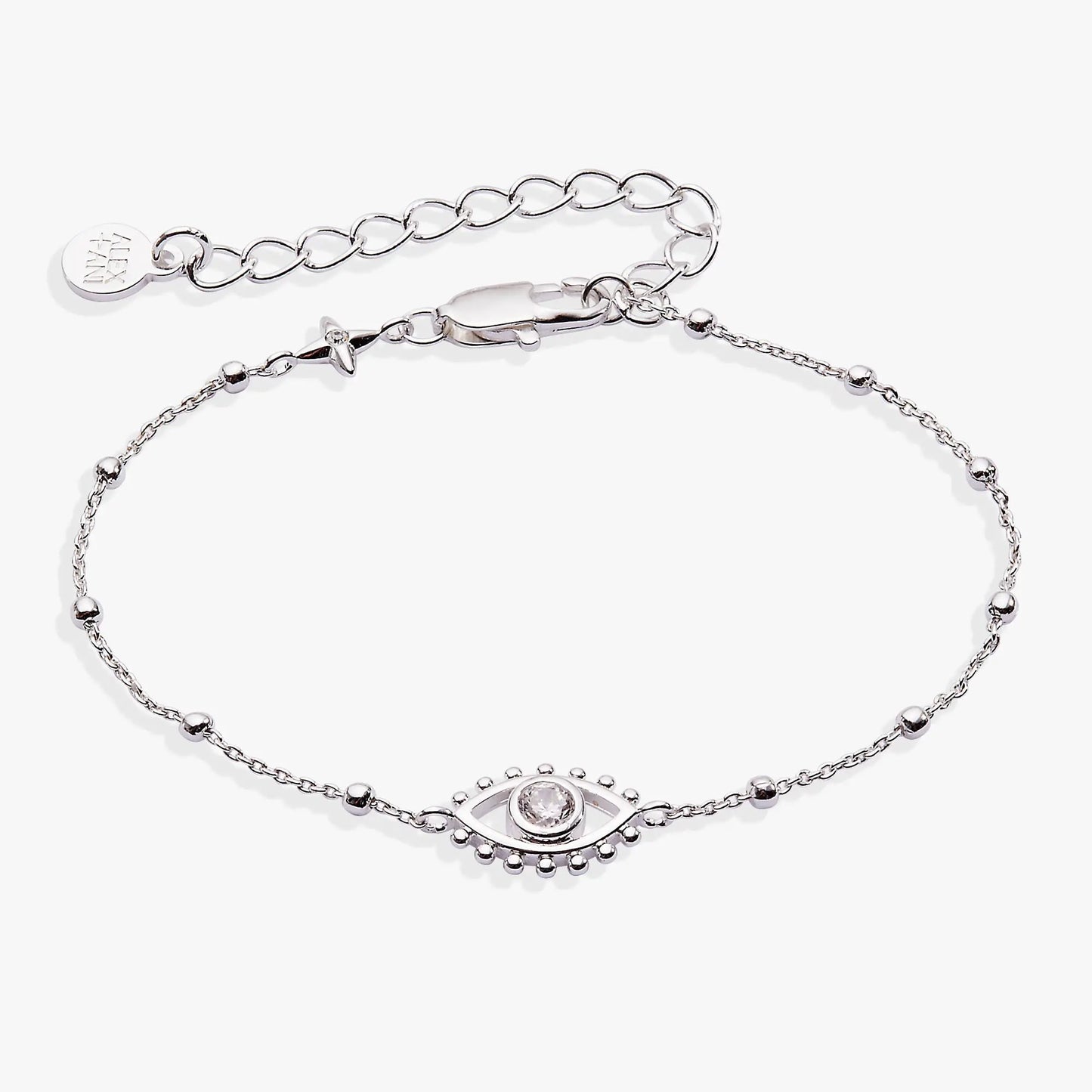 Evil Eye Inline Bracelet with Silver Plated Beads