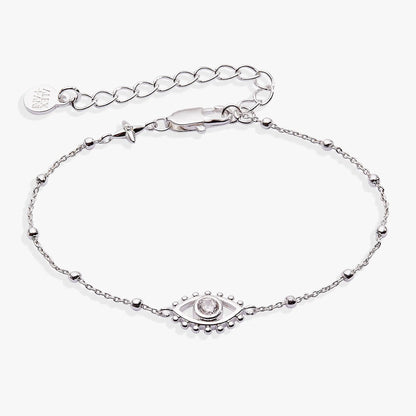 Evil Eye Inline Bracelet with Silver Plated Beads