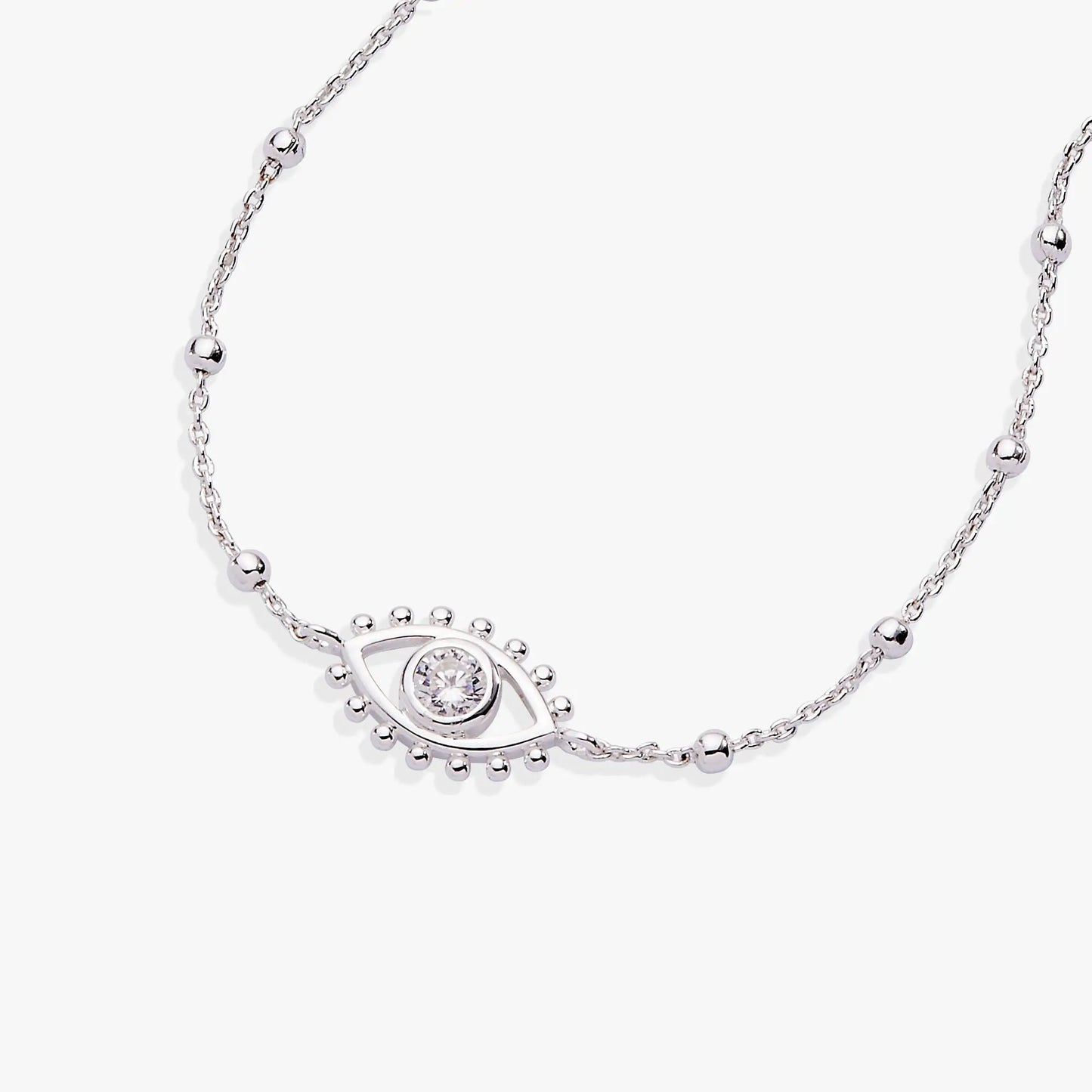 Evil Eye Inline Bracelet with Silver Plated Beads
