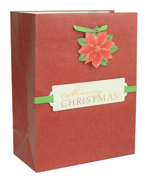 Paper Images handmade gift bag with red poinsettia and green ribbon tag on Tampa Home & Garden Store