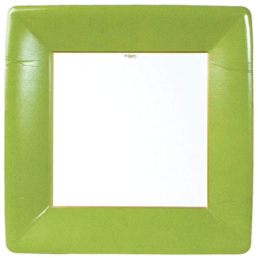 Assiette carrée à bordure gros-grain vert mousse