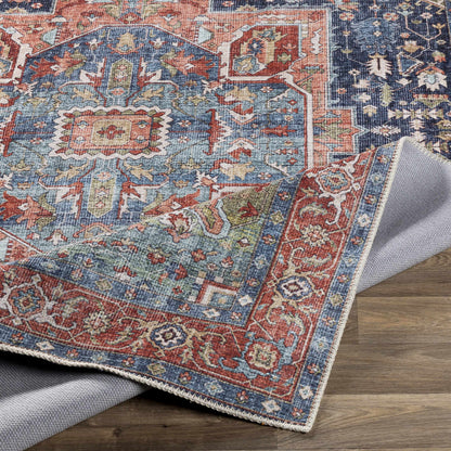 Exira washable area rug pair by Boutique Rugs, multicolor oriental pattern in blue red ivory on Tampa Home & Garden Store