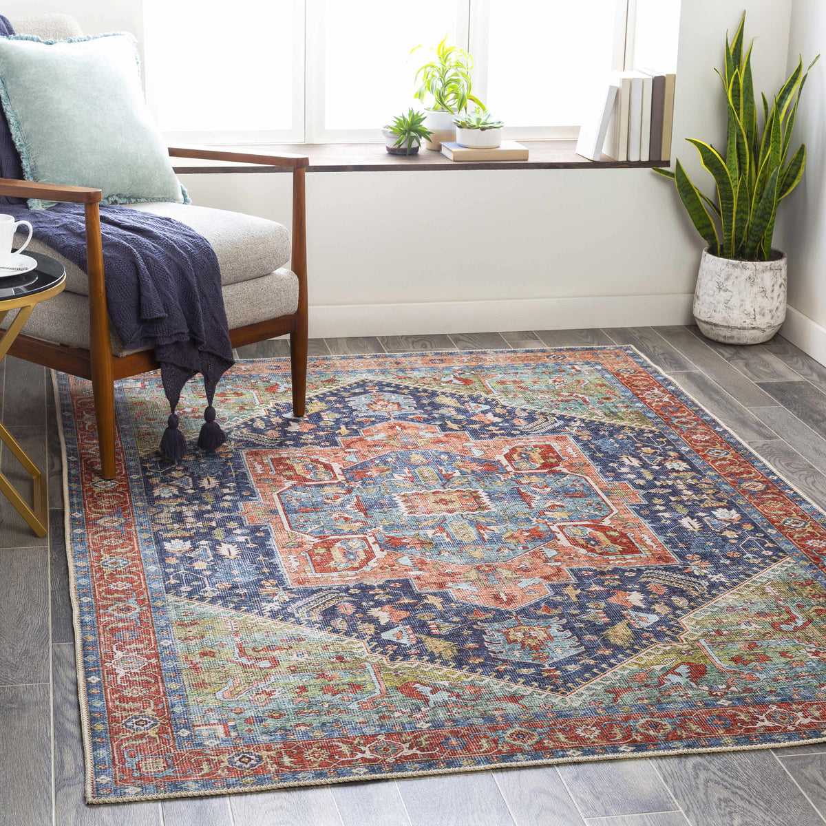 Exira washable area rug by Boutique Rugs in multicolor traditional medallion pattern on Tampa Home & Garden Store