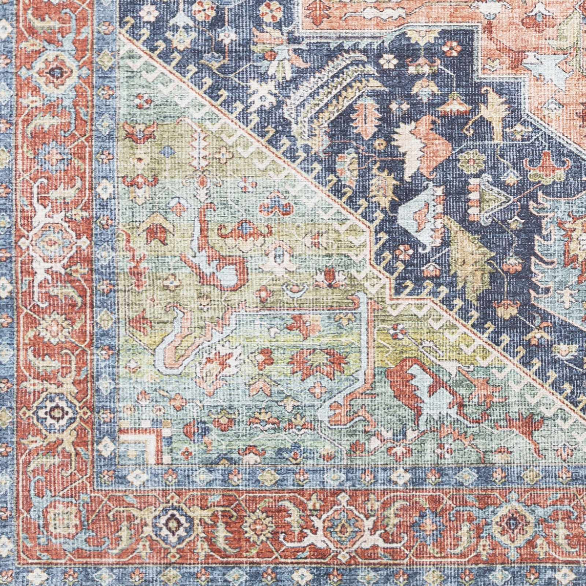 Exira washable area rug, Boutique Rugs, vintage oriental patchwork in blue, red, and green on Tampa Home & Garden Store