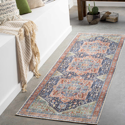 Exira Washable Area Rug by Boutique Rugs, colorful blue orange teal geometric runner on Tampa Home & Garden Store