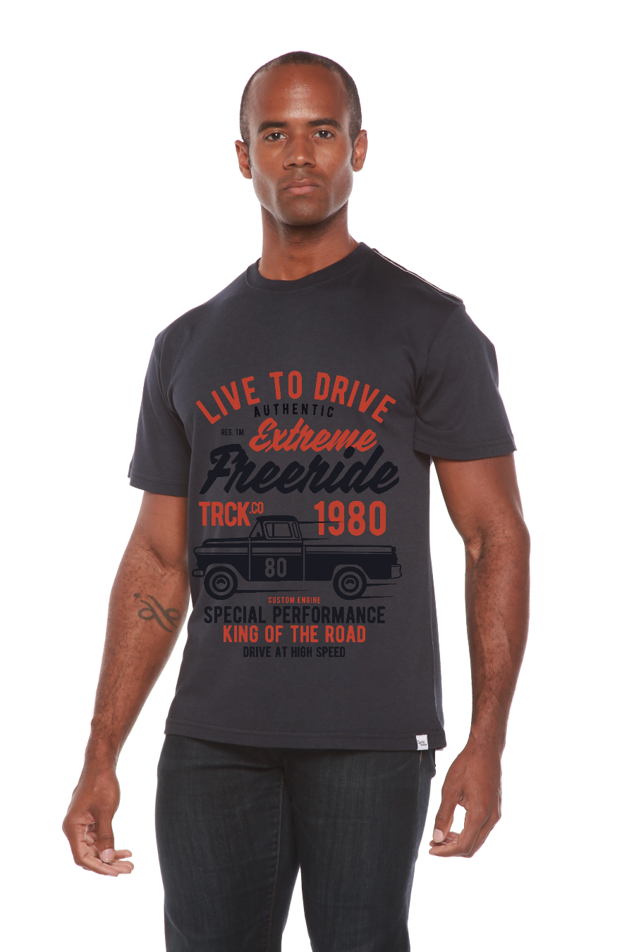 Extreme Freeride men's bamboo tee with graphic print in dark charcoal by Spun Bamboo on Tampa Home & Garden Store