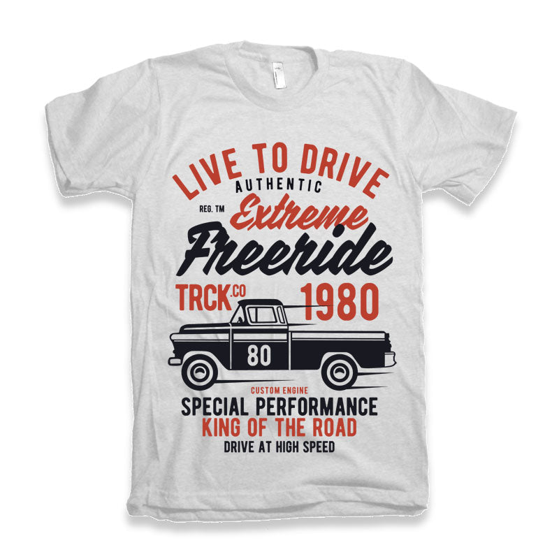 Extreme Freeride men's bamboo viscose organic cotton tee, white with truck print by Spun Bamboo on Tampa Home & Garden Store