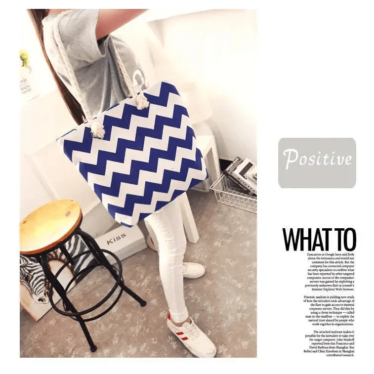 Folding Floral Canvas Shoulder Bag for Women by Stevvex in blue zigzag canvas on Tampa Home & Garden Store