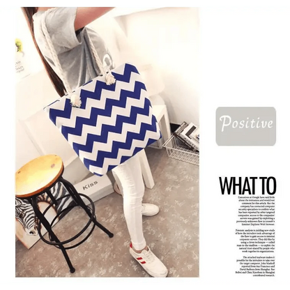 Folding Floral Canvas Shoulder Bag for Women by Stevvex in blue zigzag canvas on Tampa Home & Garden Store
