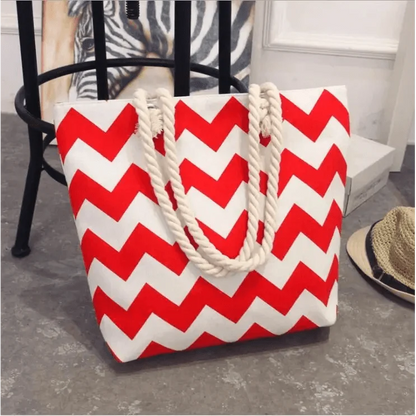 Folding Floral Canvas Shoulder Bag for Women red chevron pattern Stevvex ST93137CDE rope handles on Tampa Home & Garden Store