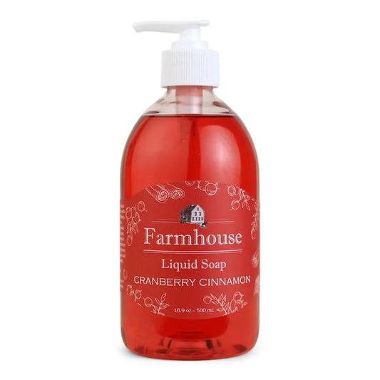 Farmhouse Liquid Soap Cranberry Cinnamon hand wash in red pump bottle 16.9 oz on Tampa Home & Garden Store