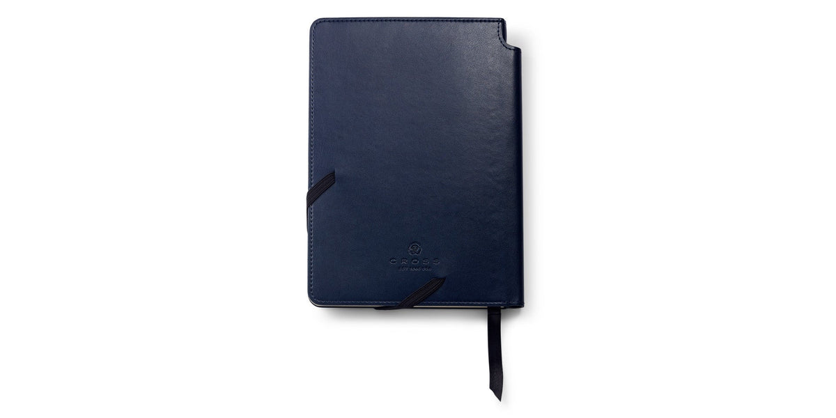 Medium Midnight Blue Journal by A.T. Cross with navy leather cover and ribbon bookmark on Tampa Home & Garden Store