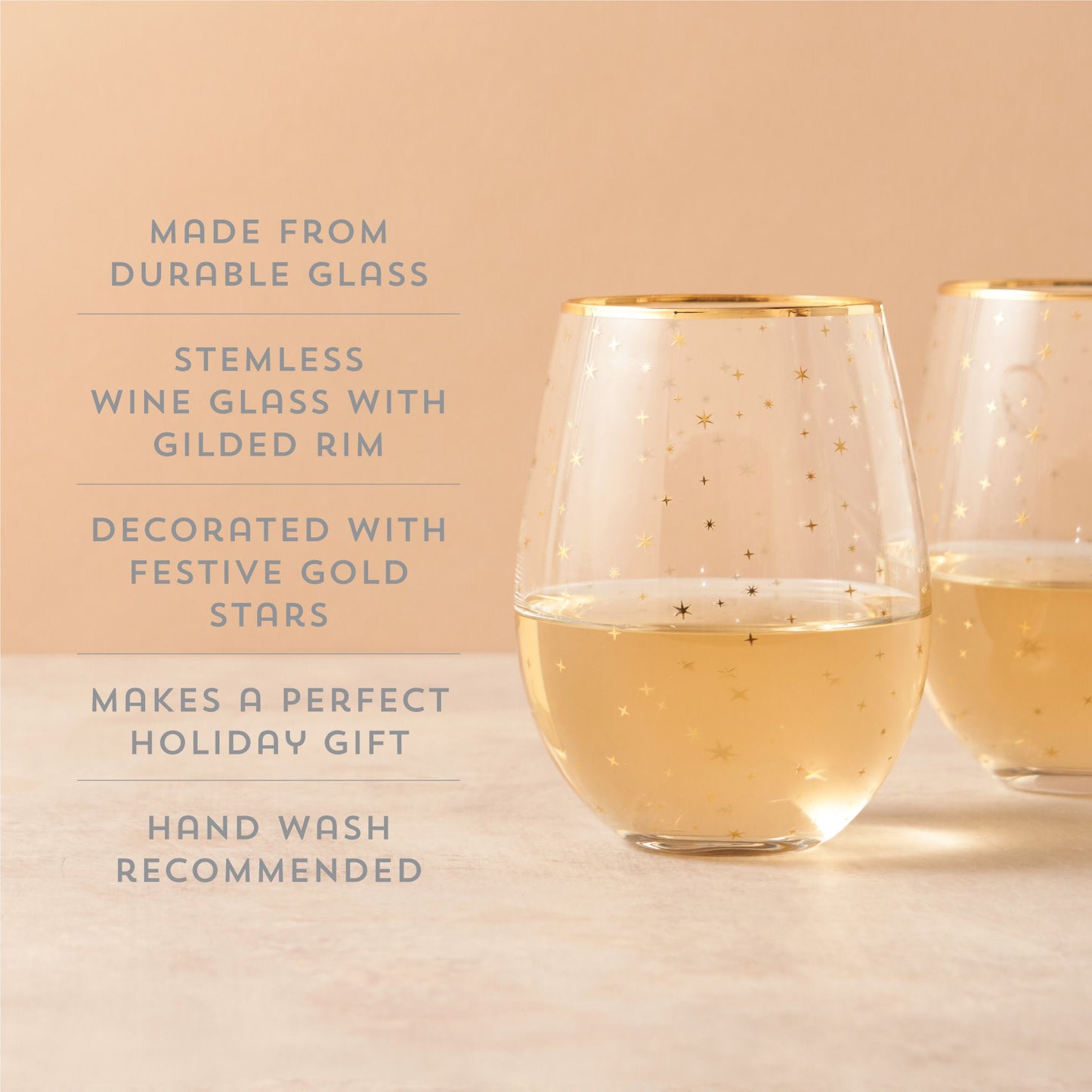 Starlight Stemless Wine Glasses And Gold Rim