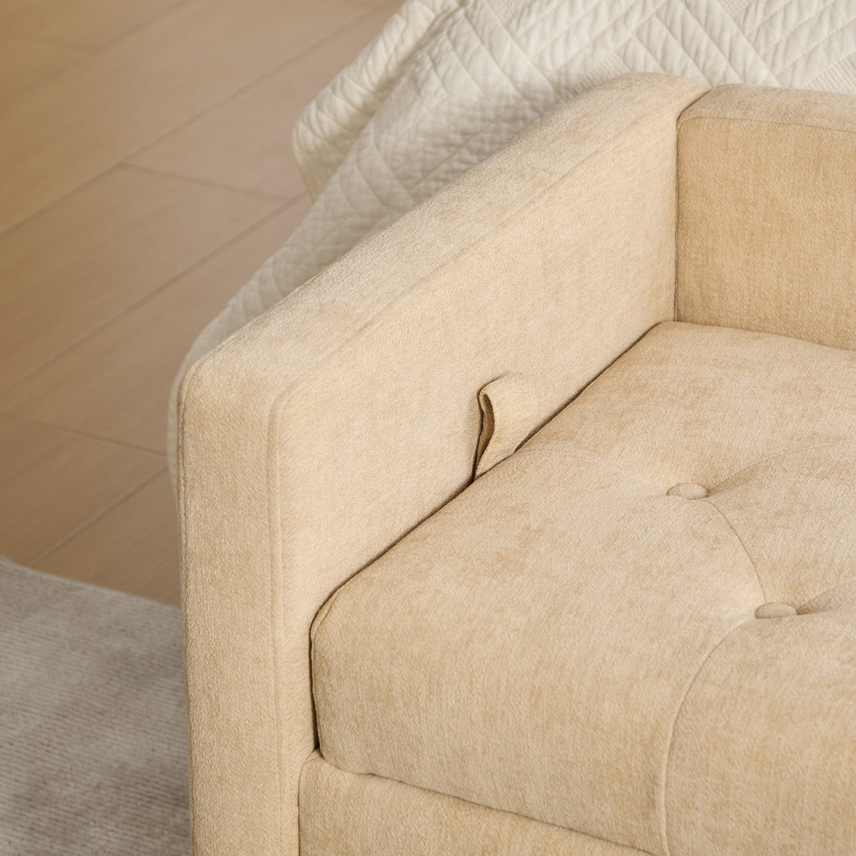 64.6W upholstered chenille flip-top storage end-of-bed bench by HouseOfZazla in beige on Tampa Home & Garden Store