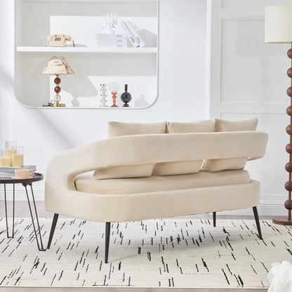 Open Back Loveseat Settee With Three Pillows