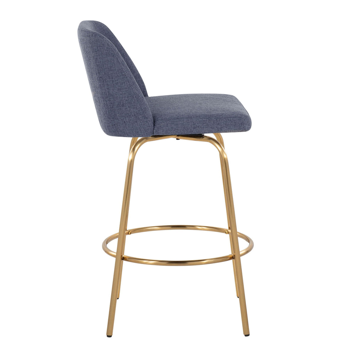 Toriano blue upholstered counter stool with swivel and gold base, set of 2 on Tampa Home & Garden Store
