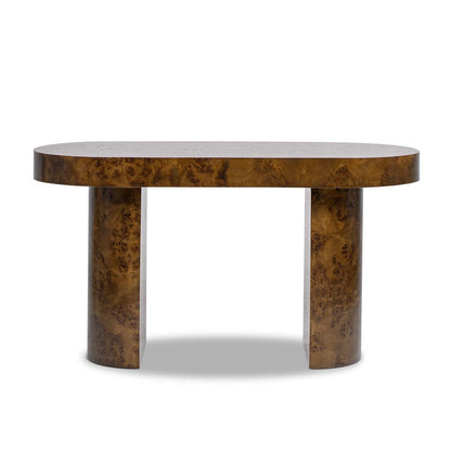 Oval Burl wood veneer computer desk with single drawer and chunky curved legs by HouseOfZazla on Tampa Home & Garden Store