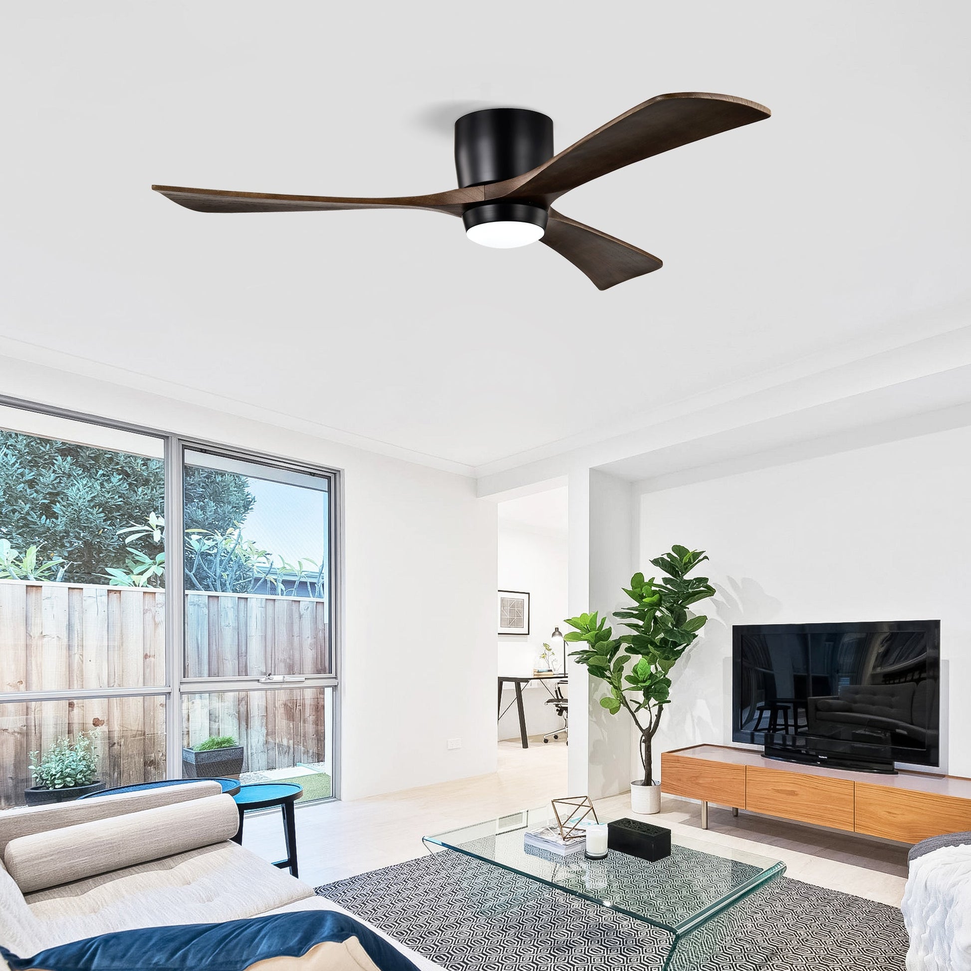 52in flush-mount ceiling fan with solid wood blades, light, remote control by HouseOfZazla on Tampa Home & Garden Store