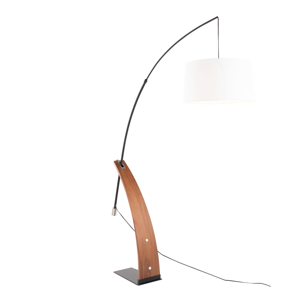 Robyn mid-century modern floor lamp with black arc, white drum shade, HouseOfZazla on Tampa Home & Garden Store