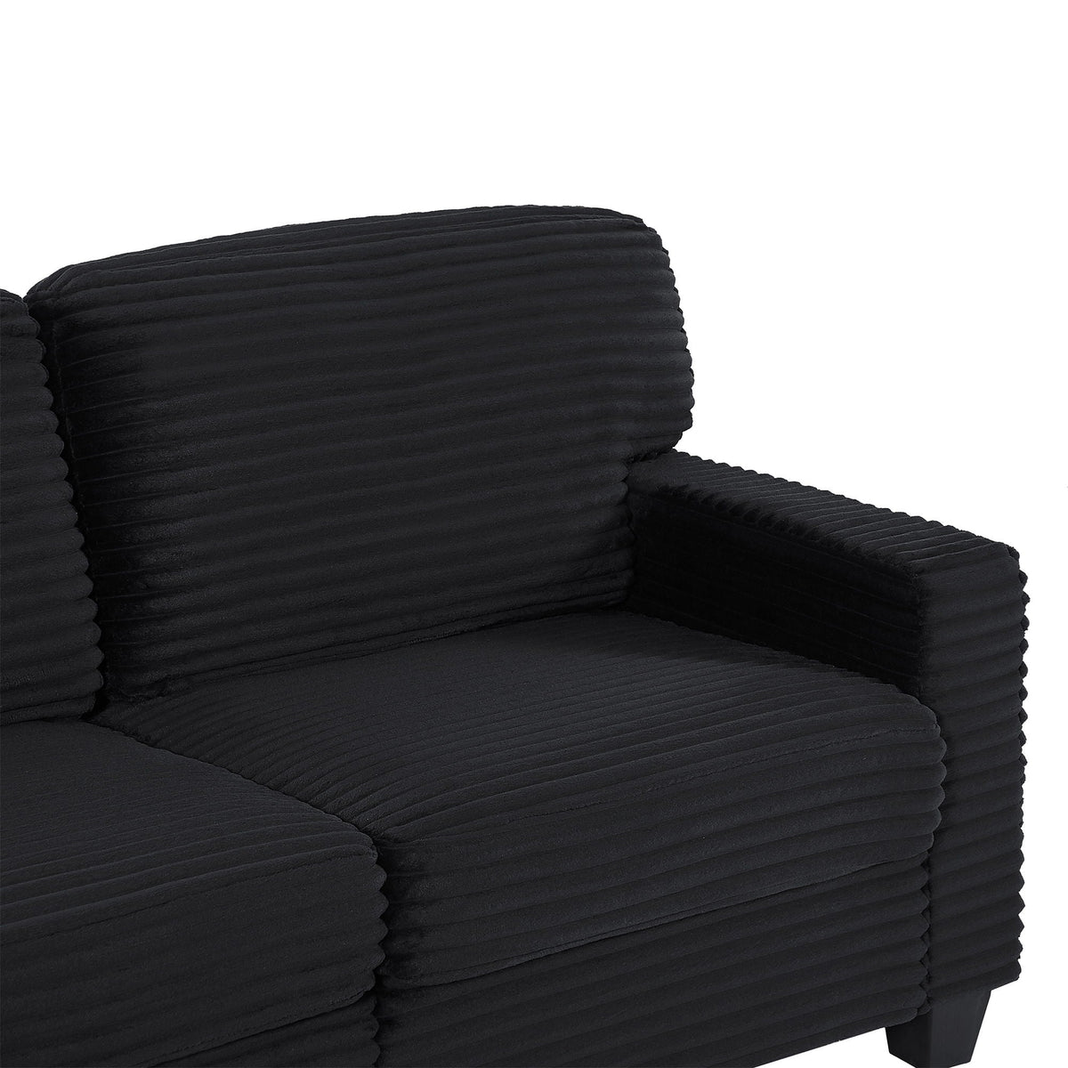 Upholstered U-Shaped sectional sofa cushions in black corduroy fabric on Tampa Home & Garden Store