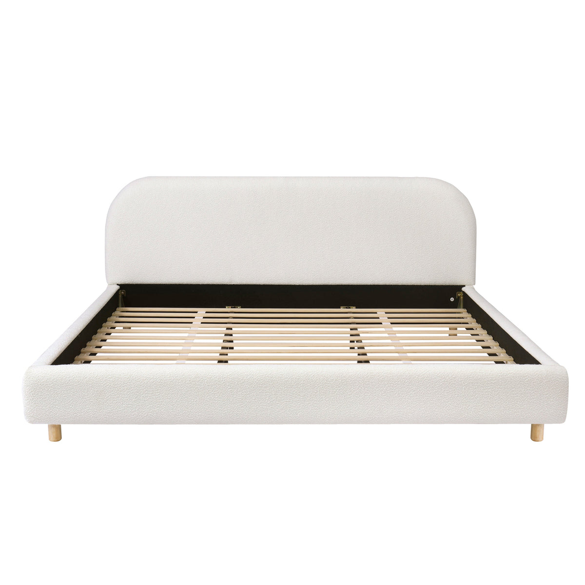 Cal king upholstered bed with boucle fabric and curved headboard by HouseOfZazla on Tampa Home & Garden Store