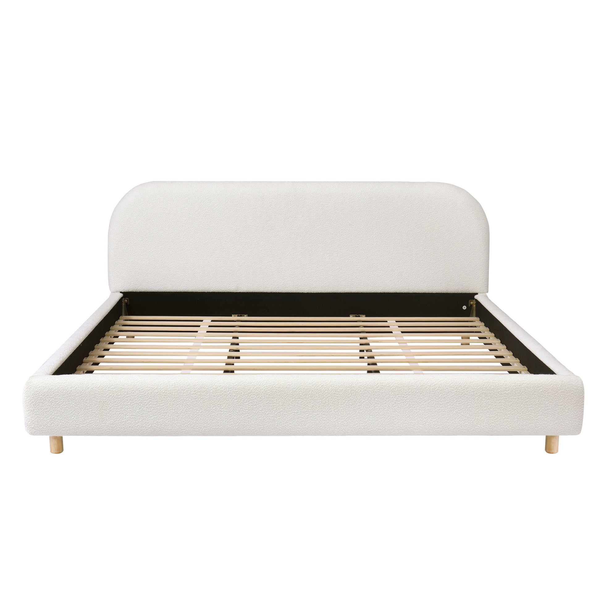 Cal king upholstered bed with boucle fabric and curved headboard by HouseOfZazla on Tampa Home & Garden Store