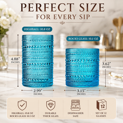 Fortuna Hobnail Lowball and Highball Glass Set