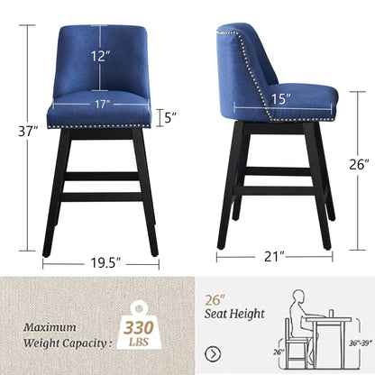 Upholstered Swivel Bar Stool with Soft Fabric