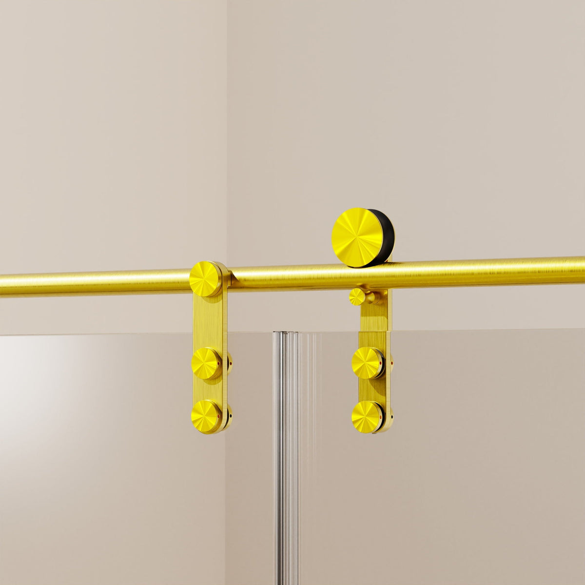Frameless sliding shower doors with towel rail and handle in gold by HouseOfZazla on Tampa Home & Garden Store