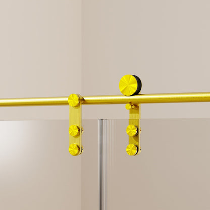 Frameless sliding shower doors with towel rail and handle in gold by HouseOfZazla on Tampa Home & Garden Store