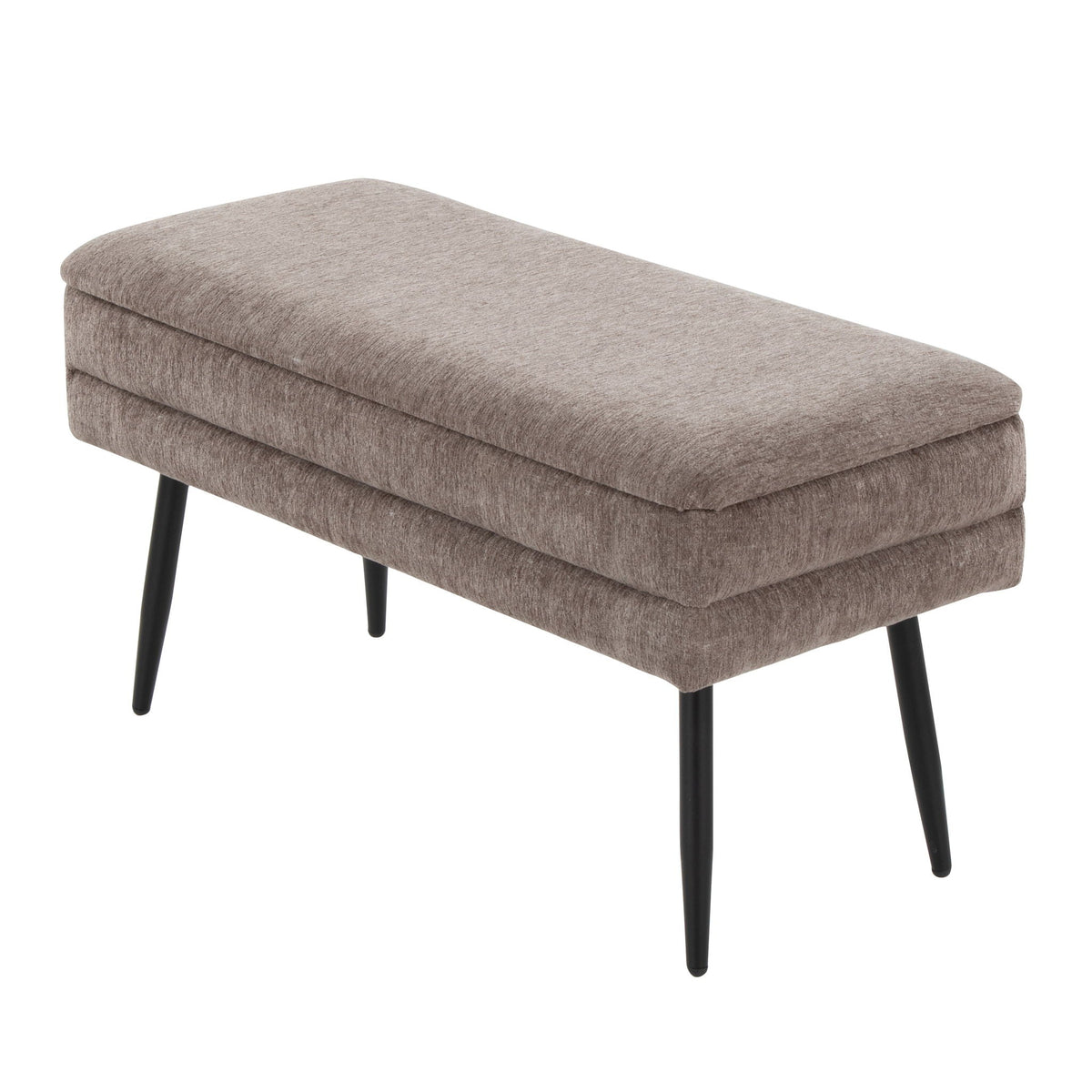Contemporary storage bench with removable lid in light brown fabric and black legs on Tampa Home & Garden Store