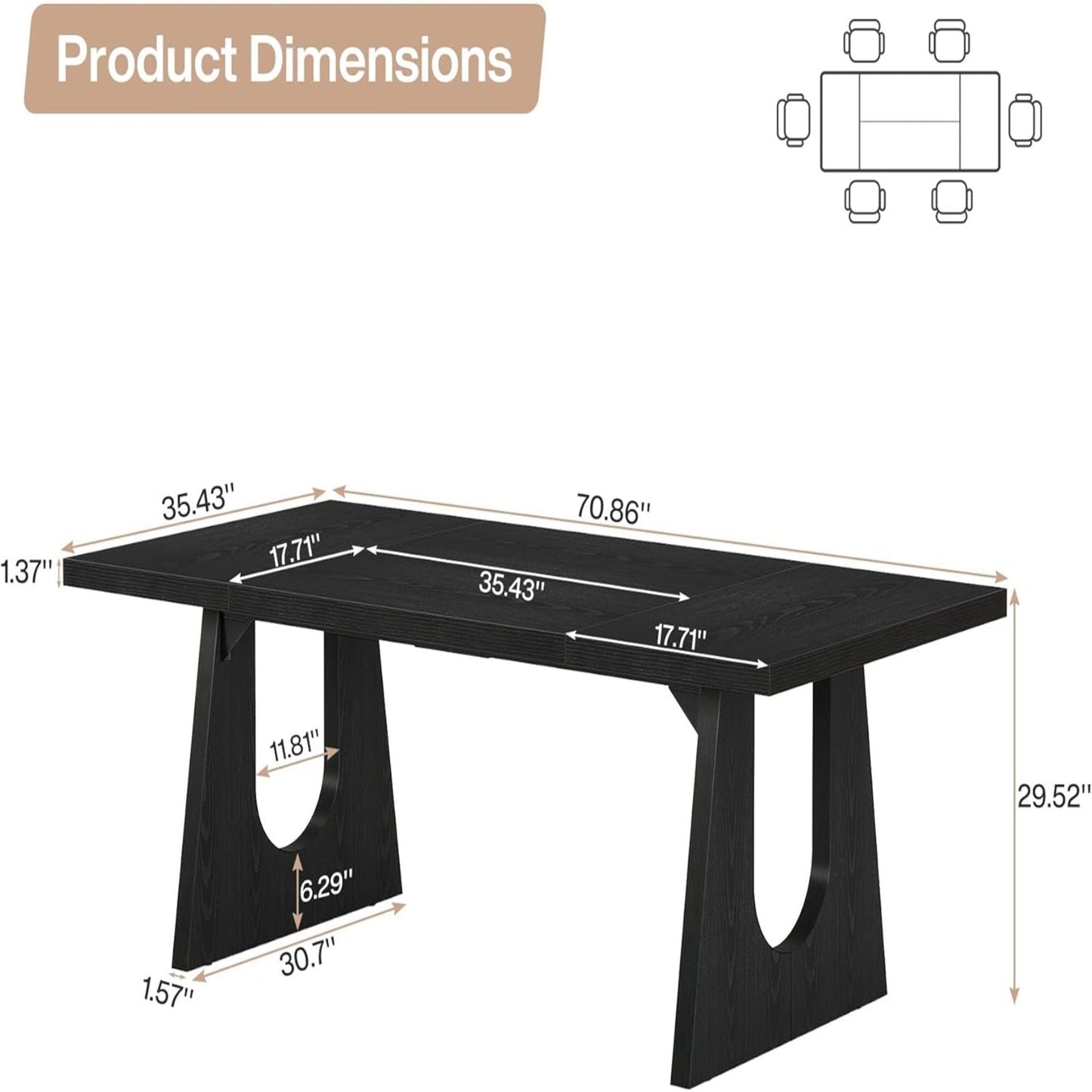 Dining Large Rectangular Kitchen & Dinner Table in dark wood by HouseOfZazla with 6 chairs on Tampa Home & Garden Store