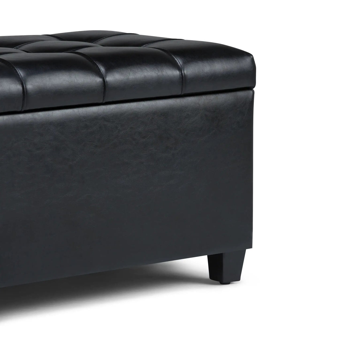 Sienna upholstered storage ottoman bench by Unique Piece Furniture in black leather tufted top on Tampa Home & Garden Store