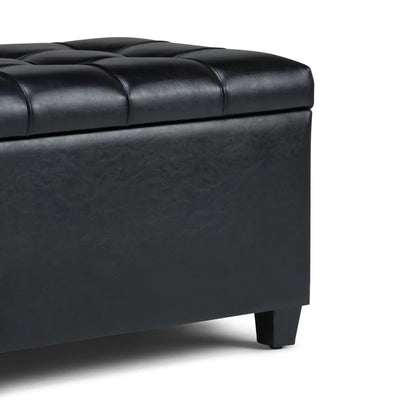 Sienna upholstered storage ottoman bench by Unique Piece Furniture in black leather tufted top on Tampa Home & Garden Store