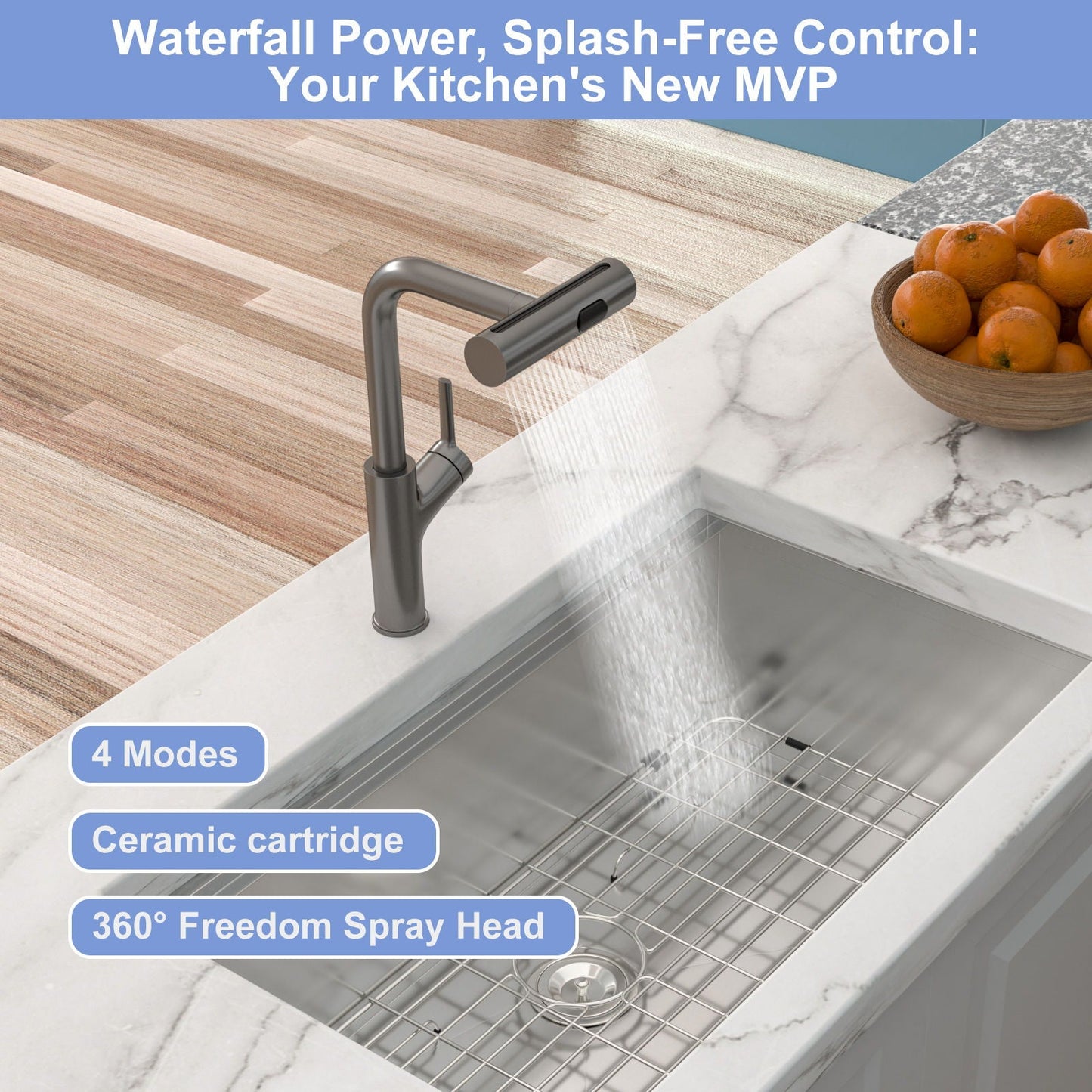 360 Degrees Pull Down Kitchen Faucet with 4 Spray