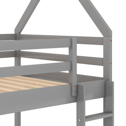 Low bunk bed with house-shaped frame by HouseOfZazla in grey with wooden slat base on Tampa Home & Garden Store