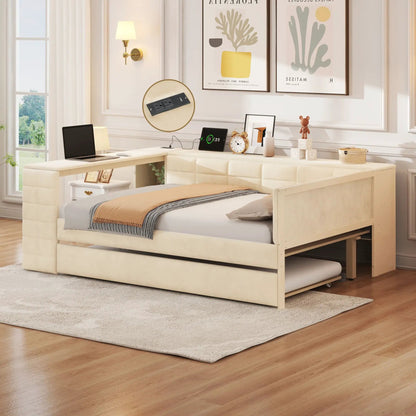 Upholstered Platform Bed with Storage Shelves