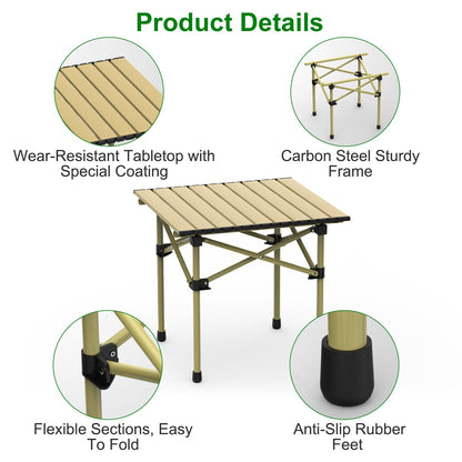 Folding camping table by GemGear with beige slatted top and carbon steel frame, anti-slip feet on Tampa Home & Garden Store