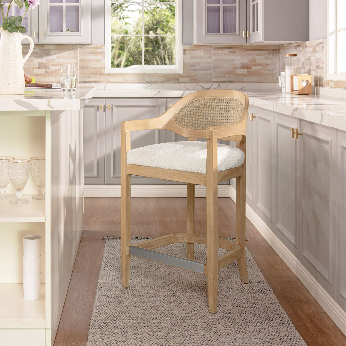 Mid-Century Cane-Back Counter Stool by HouseOfZazla, woven cane back and cushioned seat on Tampa Home & Garden Store