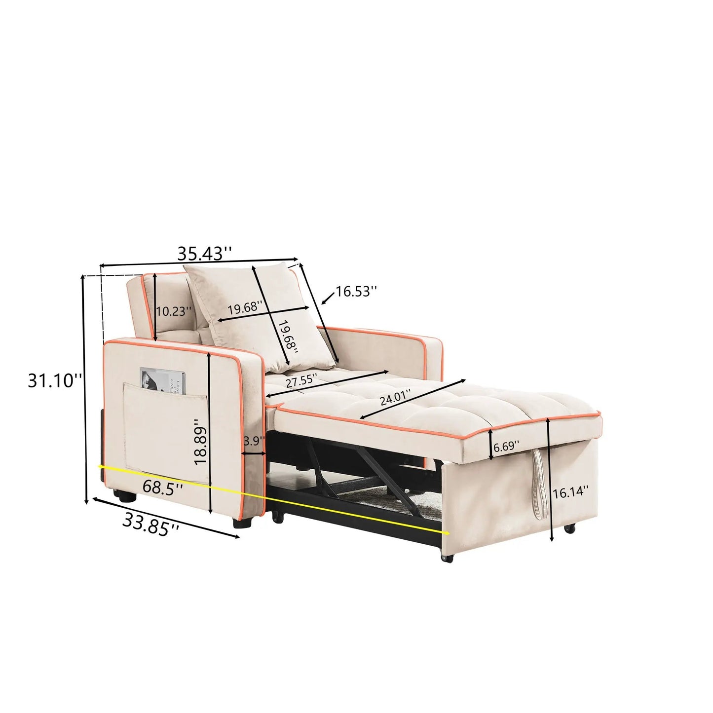 Modern 3-in-1 sleeper chair with adjustable recliner in beige by Unique Piece Furniture on Tampa Home & Garden Store