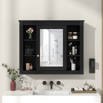 Wall Mount Bathroom Mirror Cabinet Shelves Black