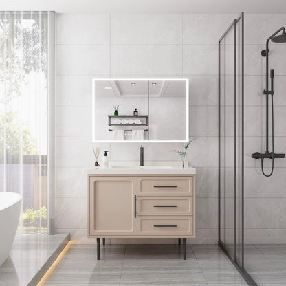 Unique Piece Furniture medicine cabinet with LED lights and defogger, mirror, beige cabinet on Tampa Home & Garden Store